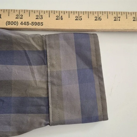 Cole Haan Men L Button Down Blue Gray Plaid Check Long Sleeve Cotton Blend - Picture 4 of 6